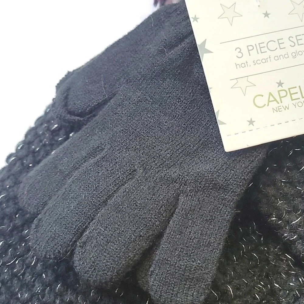 NEW! CAPELLI 3pc. Knit Triangle Scarf, Pom Pom Hat & Glove Gift Set!